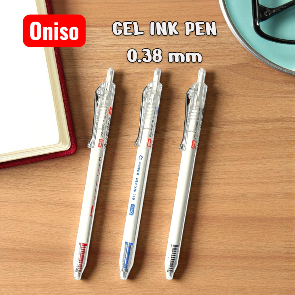 Oniso ปากกาเจลด้ามใส หมึกน้ำเงิน ดำ แดง ONI-AH001 Gel pen 0.38 mm.