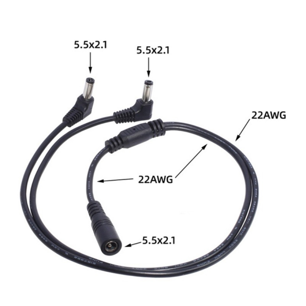 DC 12V 5V9V 1 หญิง 2 ชาย Y Splitter CABLE 5.5x2.1 มม.หังงอ90Dขยายสายไฟสำหรับกล้องวงจรปิด 90องศา - รูปที่ 2