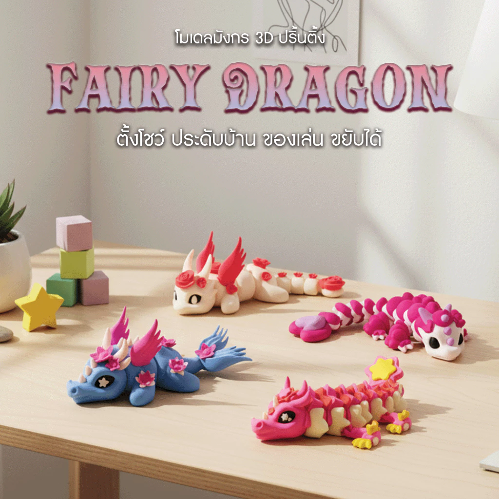 🐉✨ Fairy Dragon แฟร์รี่มังกร 3D Printed ของเล่น สะสม ฟิกเกอร์แฟนตาซี ตกแต่งโต๊ะทำงาน มินิมอลน่ารัก