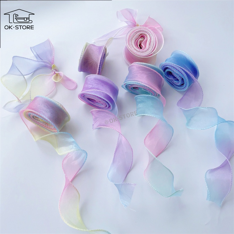 ริบบิ้นผ้าแก้ว 10 หลา/ม้วน หลากหลายสี สำหรับตกแต่ง หน้ากว้าง4cm สําหรับตกแต่งงานแต่งงาน งานวันเกิด