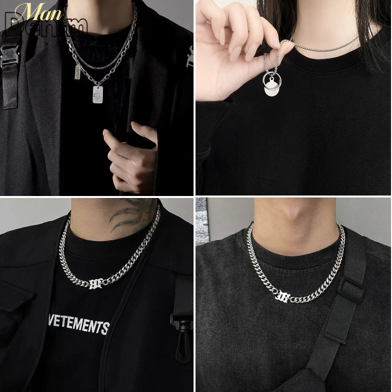 🔆ManDenim🔆สร้อยคอผู้ชาย สไตล์อเมริกัน ดีไซน์โซ่เรียบง่าย แฟชั่น ฮิปฮอป หลากหลายวิธีสวมใส่ เครื่องประดับเรียบง่าย รุ่นคู่