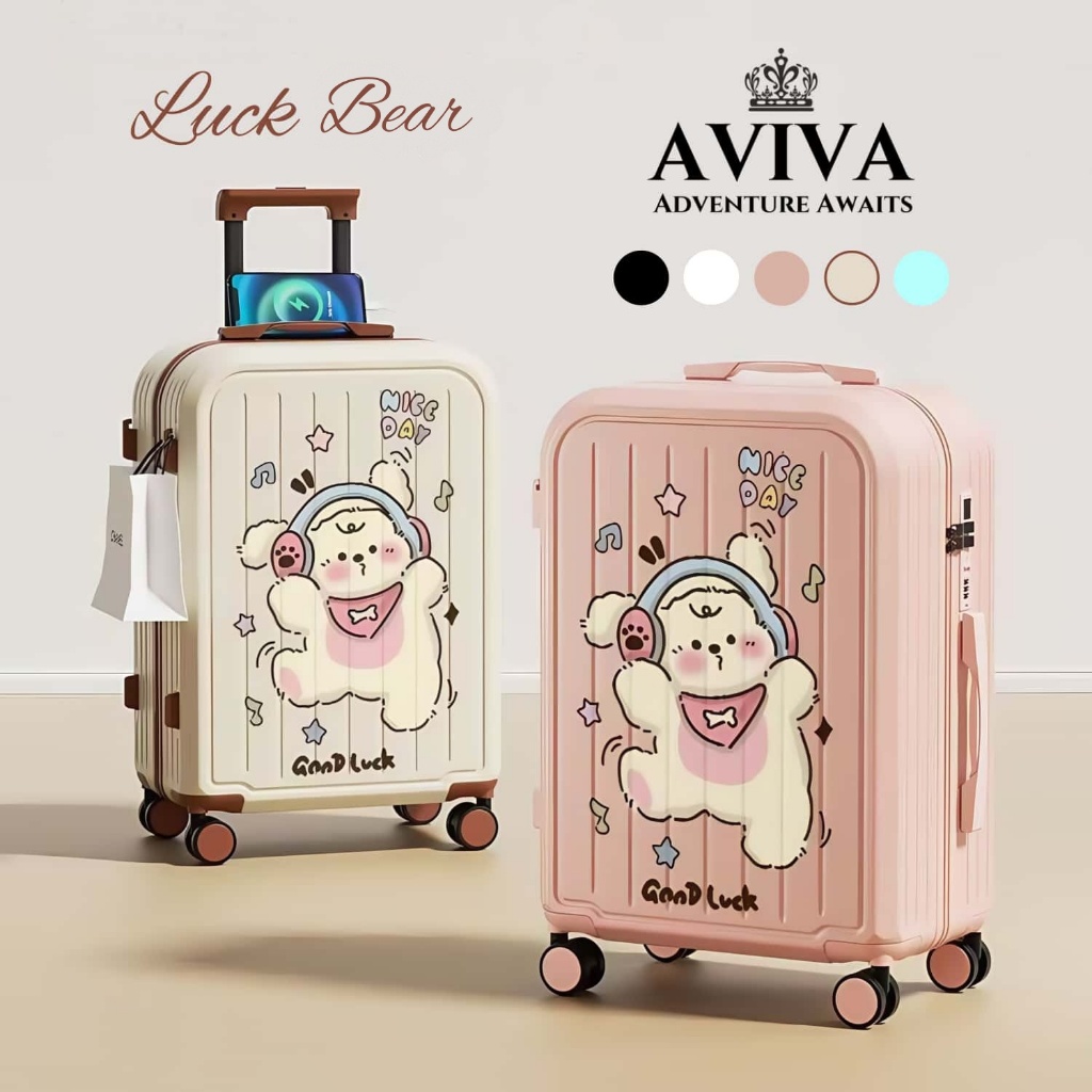 กระเป๋าเดินทาง AVIVA ขนาด 20/24 นิ้ว คุณภาพสูง ล้อลาก ลายหมีนำโชค กระเป๋าถือขึ้นเครื่อง