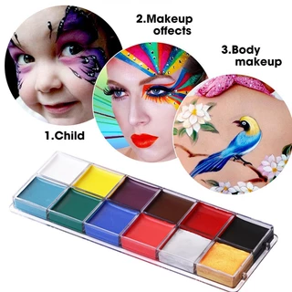สีเพ้นท์หน้า สีทาหน้าและร่างกาย สีสันสดใส สีทาหน้า มี12สี สีทาตัวเรืองแสง ล้างเครื่องสำอางออกง่าย ปาร์ตี้ฮาโลวีน