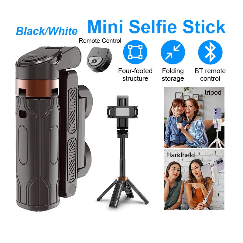 ด้ามจับมือถือ 3in1 Mini ไม้เซลฟี่  พร้อมรีโมทบลูทูธในตัว Selfie Stick มีไฟLED สำหรับการถ่ายวิดีโอ Vlog