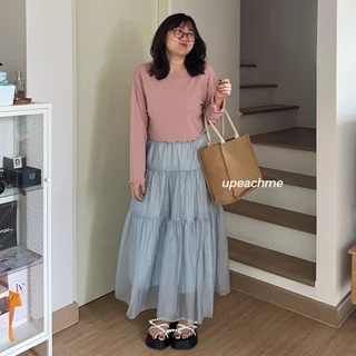 upeachme(B7,B10) Ape Crop [อก39-50"] เสื้อครอปแขนยาวขอบหยักทรงโคร่งหลวม ผ้าคอตตอนผสม ไม่ต้องรีด ใส่สบาย