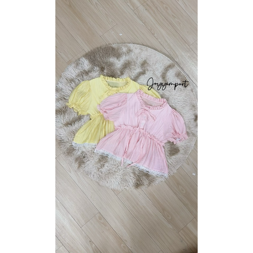 เสื้อแขนตุ๊กตาคอระบายกระดุมดอกไม้(มีซับหน้าอก) อก30-46 no.1087