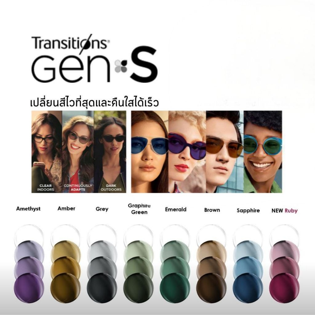 เลนส์ Transitions Gen S เลนส์เปลี่ยนสีที่ดีที่สุด เลือกได้ 8 สี พร้อมคุณสมบัติกรองแสงสีฟ้า กดสั่งแล้