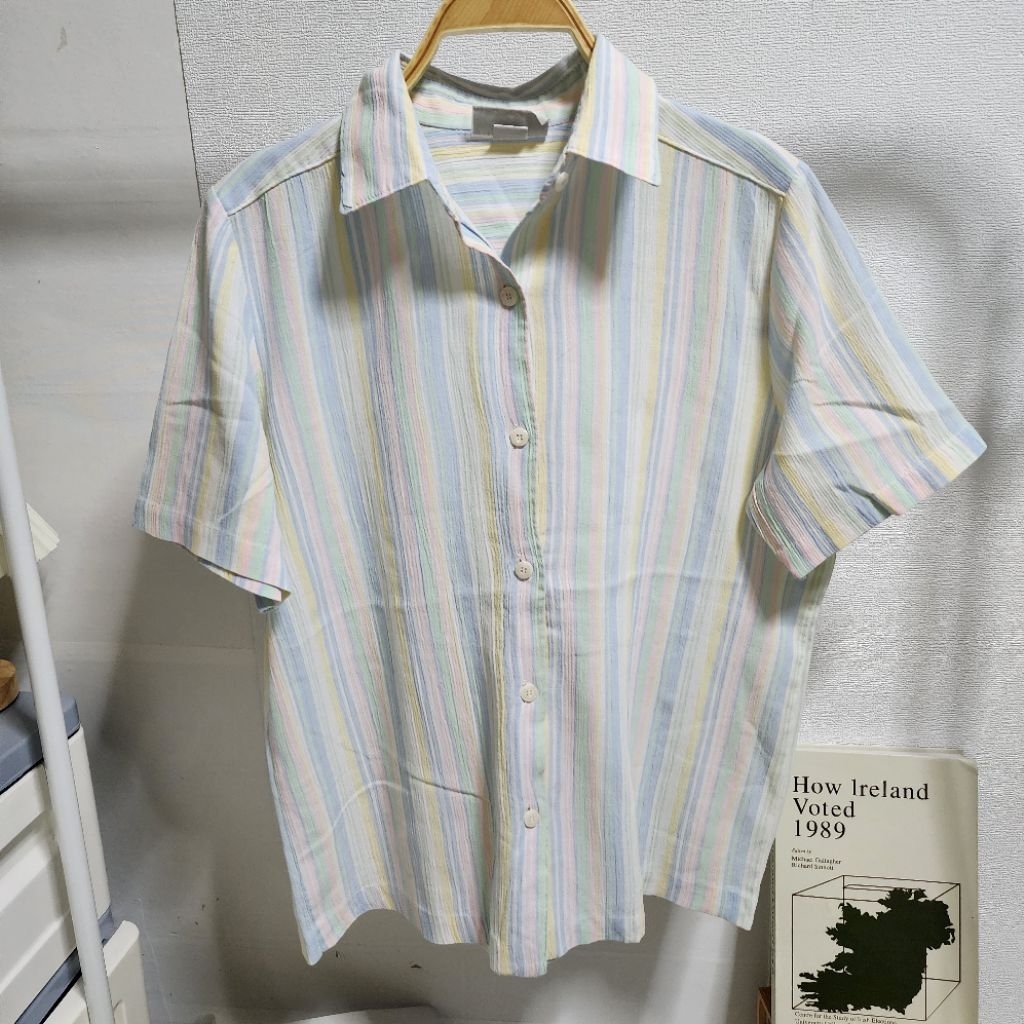 Alfred Dunner made in u.s.a. เสื้อเชิ้ตแขนสั้น ลายริ้วใหญ่ สีหวานละมุน