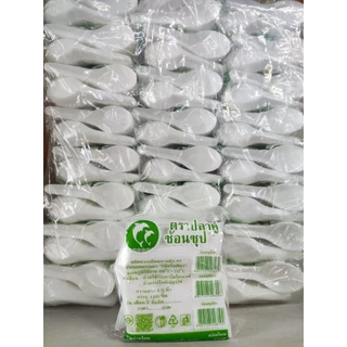 [ขายยกหิ้ว] ช้อนข้าวพลาสติก ช้อนซุป ใช้แล้วทิ้ง ตราปลา สีขาว สีดำ สีใส (1 หิ้ว 2,500คัน) (100ชิ้น/แพ็ค)