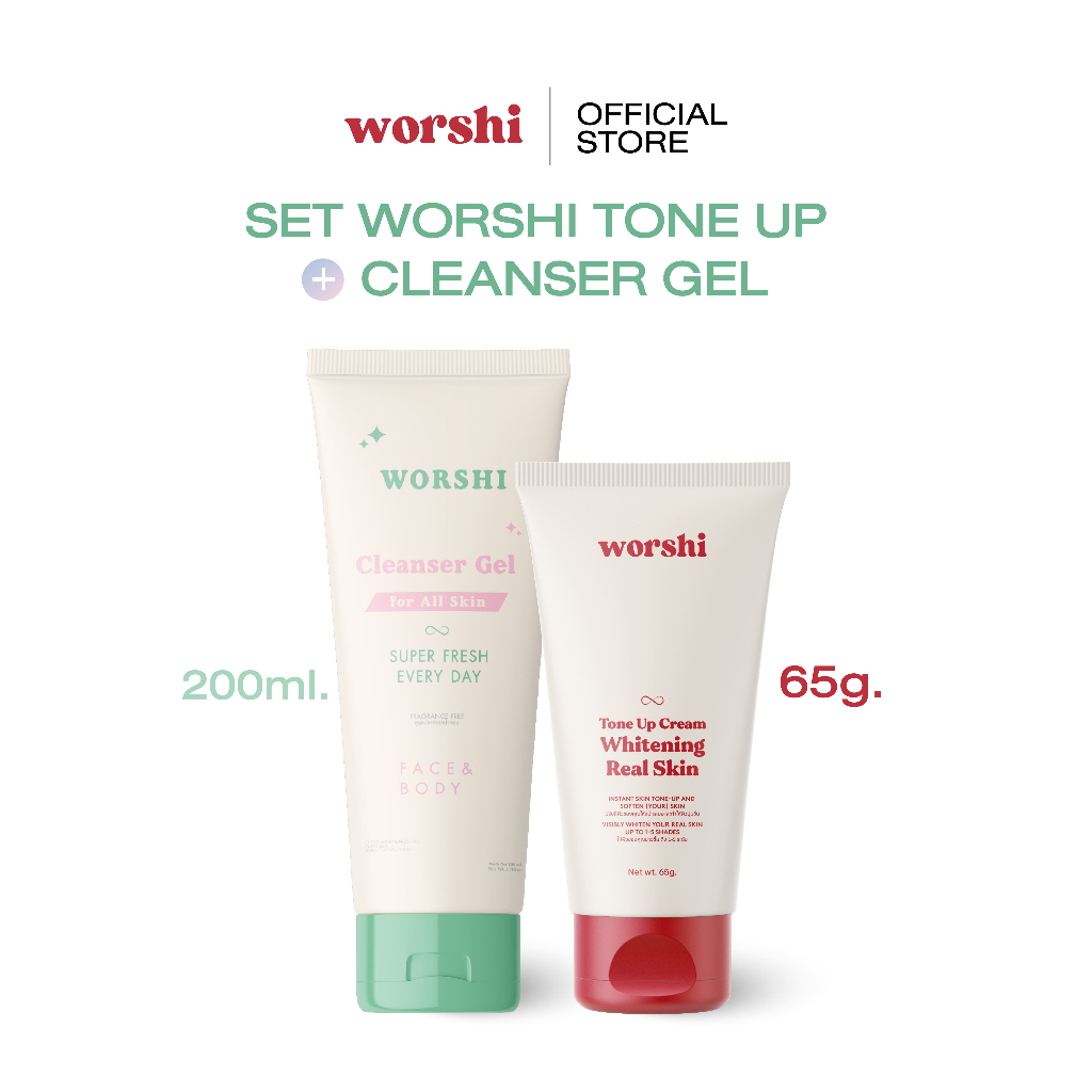 Worshi Angel Touch Set [โทนอัพ+คลีนเซอร์] ทำความสะอาดเมคอัพ ครีมพอกผิว ใช้ได้ทั้งผิวหน้าและผิวกาย