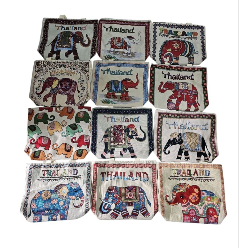 TMกระเป๋าสะพายใบใหญ่ลายช้าง Thailand 🇹🇭👜 งานผ้าลายช้างสวยงาม มีเอกลักษณ์ไทย