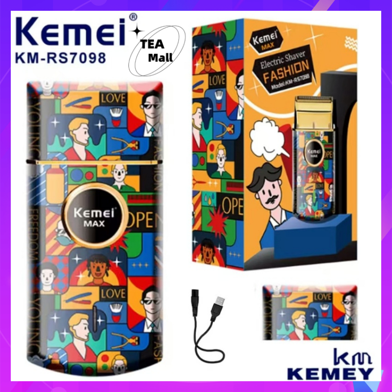 Kemei KM-RS7098 เครื่องโกนหนวดไฟฟ้า ลายกราฟฟิตี้ สไตล์เรโทร