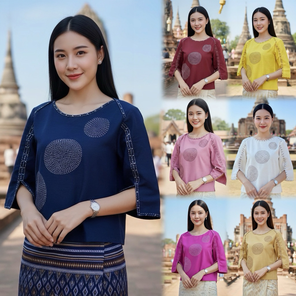 เสื้อพื้นเมืองผู้หญิงคอกลม ปักวงกลม