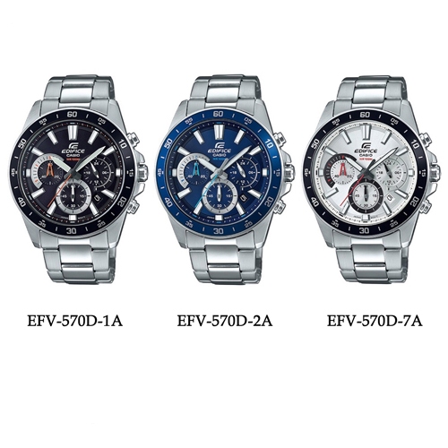 Edifice นาฬิกาข้อมือผู้ชาย สายสแตนเลส สีเงิน รุ่น EFV-570,EFV-570D,EFV-570D-1A,EFV-570D-2A,EFV-570D-
