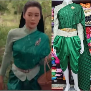 ชุดไทยอีนางคำดวง ชุดไทยเสื้อแจคกาดลายดอกไม้