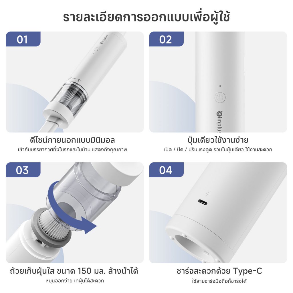 Simplus x PP Krit เครื่องดูดฝุ่นมือถือ 3-in-1 ดูด-เป่า ไร้สาย แรงดูด 8000Pa ใช้ในบ้าน-ในรถ XCQH018 ราคา ถูกที่สุด ดีลบีเคเค แกลเลอรีภาพที่ 8