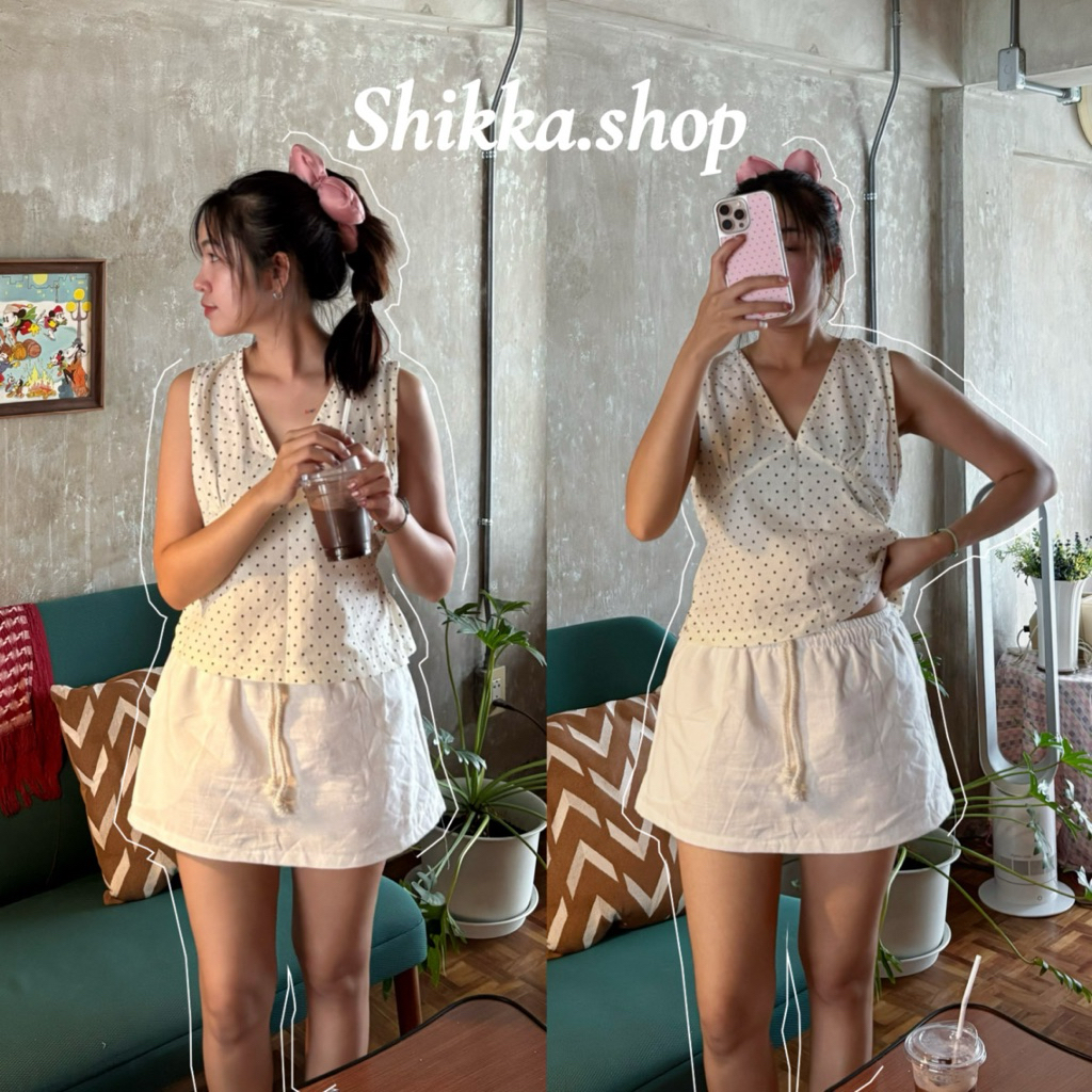 (รุ่นสั้น) กระโปรงสั้นผ้าฝ้าย ยางยืดใส่สายมีกระเป๋าข้าง ซับในเป็นกระโปรง(ไม่ใช่กางเกง)