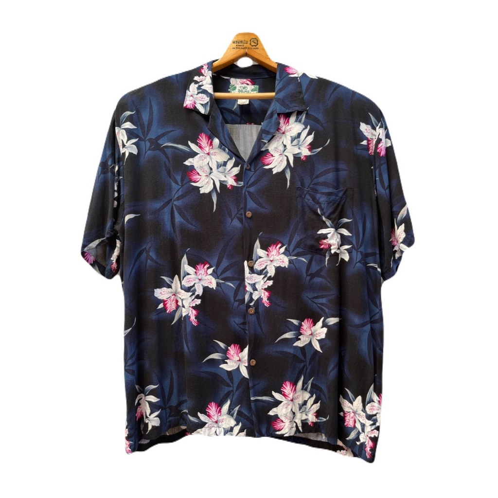 เสื้อฮาวาย อก56 ไหล่24 ยาว31 Made in Hawaii USA แบรนด์ TWO PALMS 100%Rayon มือสอง (V38)