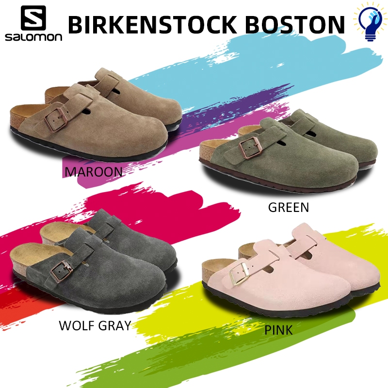 【🚛พร้อมส่ง ของแท้ 100%】Birkenstock Boston  (Maroon /Pink/Green/Wolf gray)  รองเท้าลำลองแฟชั ทนต่อการสึกหรอ