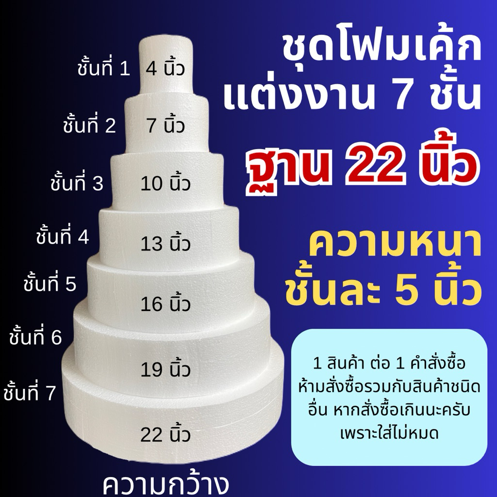 ชุดโฟมเค้ก 7 ชั้น โฟมเค้กแต่งงาน โฟมเค้กปลอม [ฐาน 22 นิ้ว]