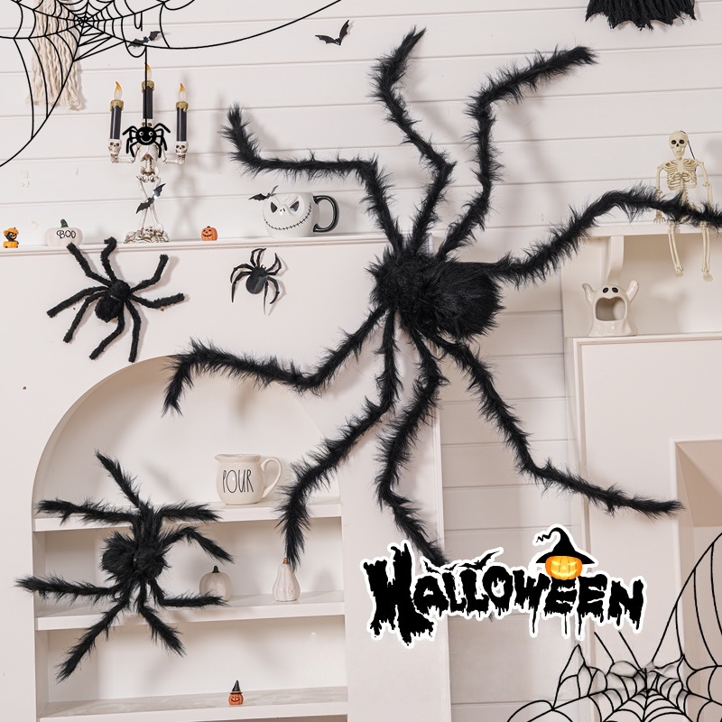 🕷️จัดส่งวันถัดไป 🕸️ แมงมุมสีดำ แมงมุมปลอมตัวใหญ่ แมงมุมสีดํายักษ์สยองขวัญ ตกแต่งปาร์ตี้ฮาโลวีน 75 ซม. 125 ซม. Halloween