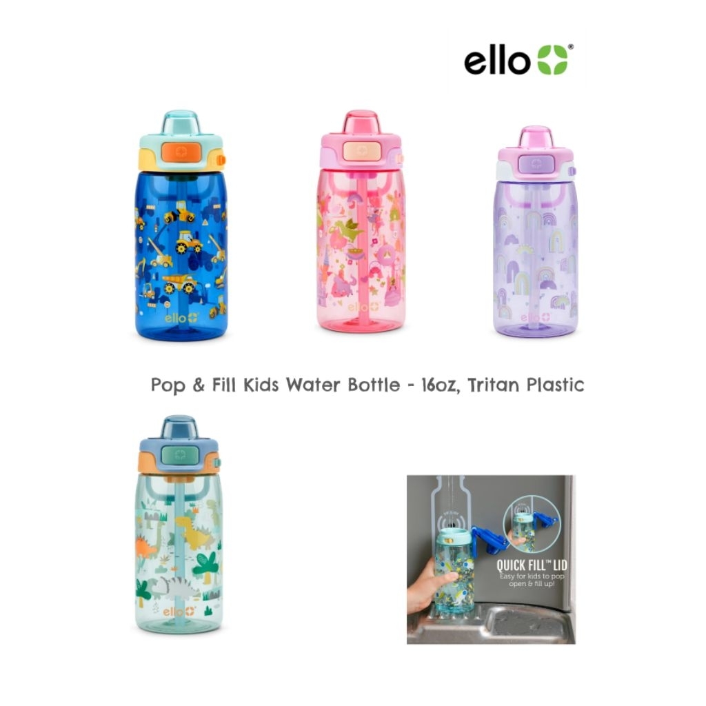 กระติกน้ำเด็ก จาก อเมริกา :Ello Pop & Fill Kids Water Bottle