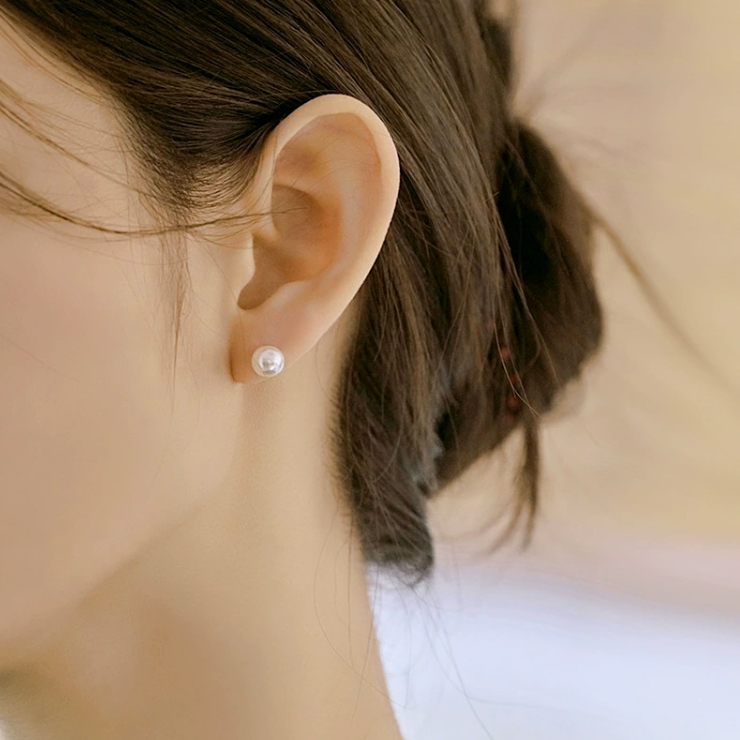 ต่างหู ทรงไข่มุก Silver Needle Korean Temperament Simple Pearl Earrings 1 คู่