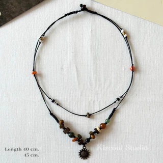 Kizcool Studio | สร้อยคอเชือกเทียนถักจี้สแตนเลส ถักหิน งานhandmade ไปทะเล สไตล์วินเทจ แฟชั่น ยุคสมัย
