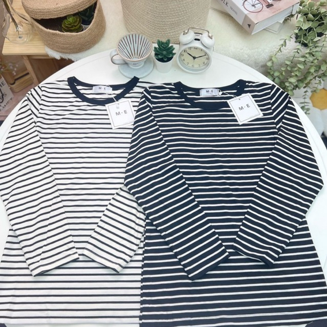 เสื้อยืดคอกลมแขนยาว ผ้าริ้วนิ่มเด้ง ป้าย ME