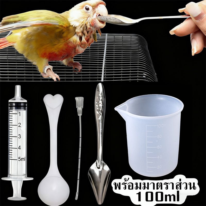 อุปกรณ์ให้อาหารนก ไซริงค์ป้อนอาหาร ท่อ PVC ถ้วยตวงซิลิโคน ช้อน เหมาะสำหรับนกป่วย ลูกนก
