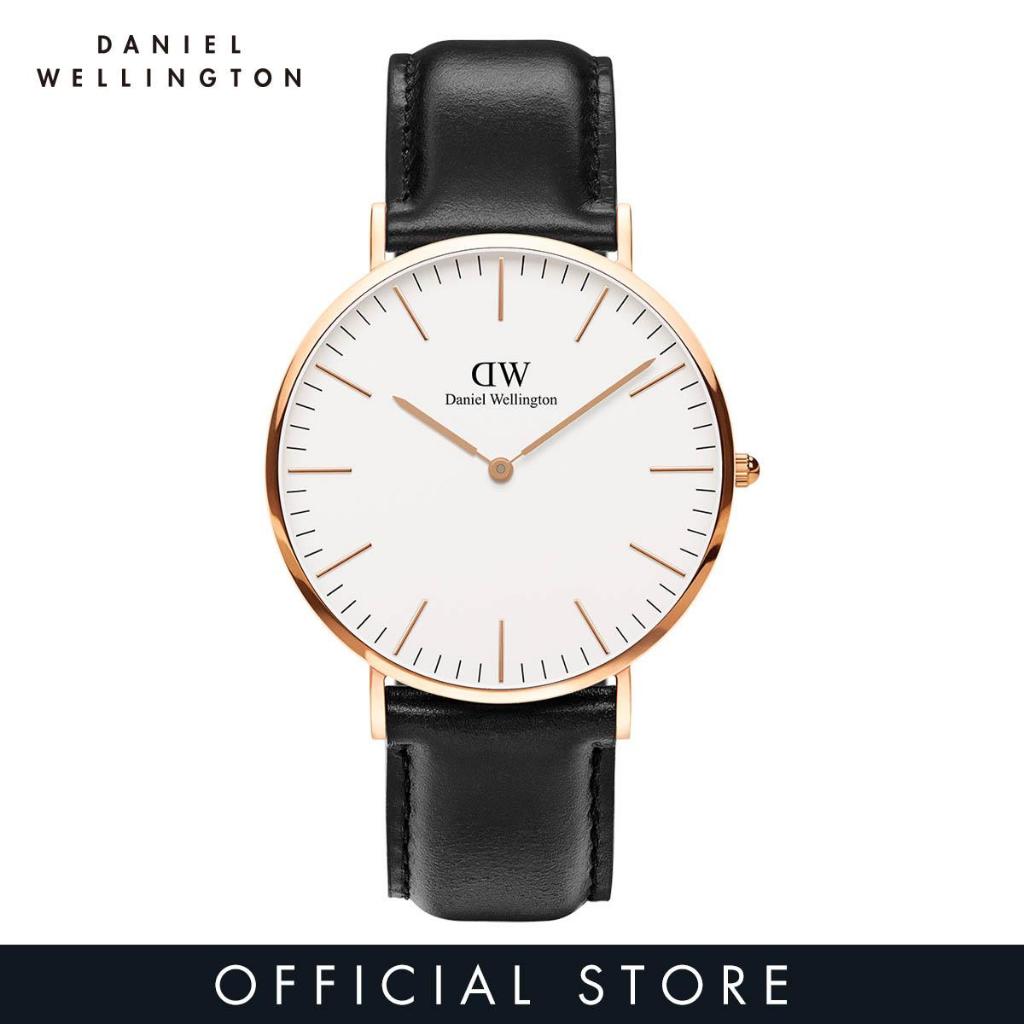 (ทักแชทรับโค้ด) Daniel Wellington นาฬิกาข้อมือ Classic Sheffield RG White 40มม สีดำ