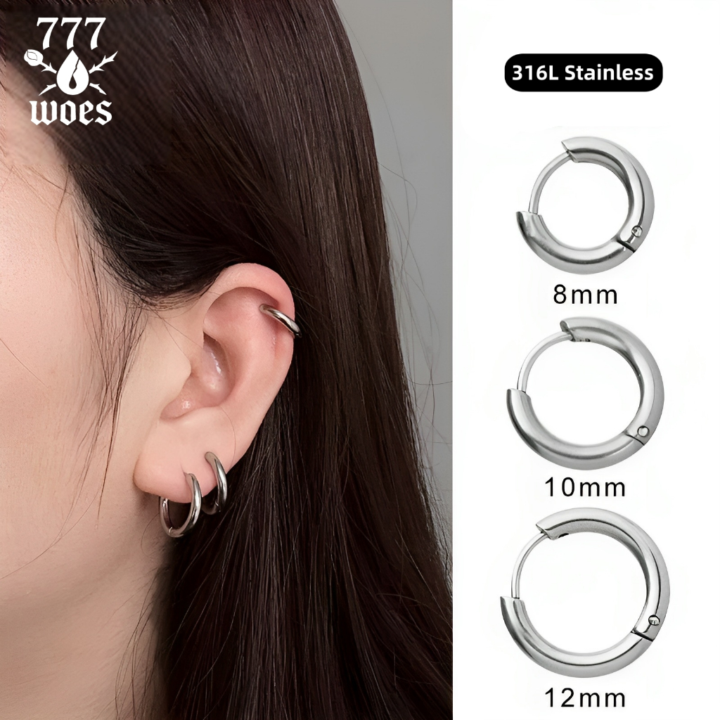 เกรดแพทย์สแตนเลส316Lต่างหูห่วงวงกลมเรียบมินิมอลไม่ลอกสีใส่ได้ทุกวันแบบพื้นฐานใส่นอนได้