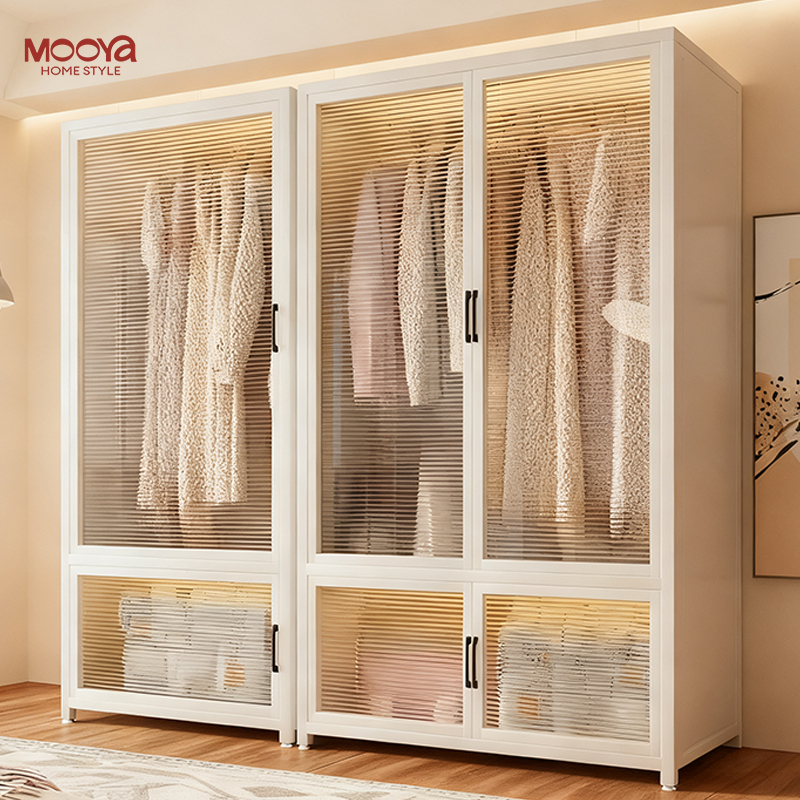 ตู้เสื้อผ้า ใช้ในบ้าน กันฝุ่นและกันน้ำ ตู้เสื้อผ้าเหล็ก ตู้ใส่เสื้อผ้า ความจุขนาดใหญ่ มัลติฟังก์ชั่น คลื่อนย้ายสะดวกตู้เ