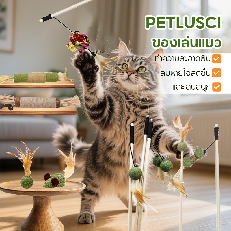 PETLUSCI ของเล่นแมว ไม้ตกแมว 9ชนิด ไม้ล่อแมว กัญชาแมว ดึงดูดแมว แมวทุกวัยเล่นได้​ ดึงดูดแมว 100%​