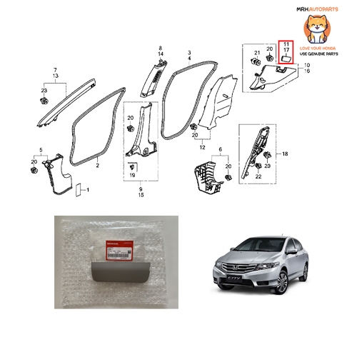 พลาสติกปิดเสาเก่งหลัง Honda City 2009-2013 GM2 แท้ศูนย์ราคาต่อ 1 ชิ้น