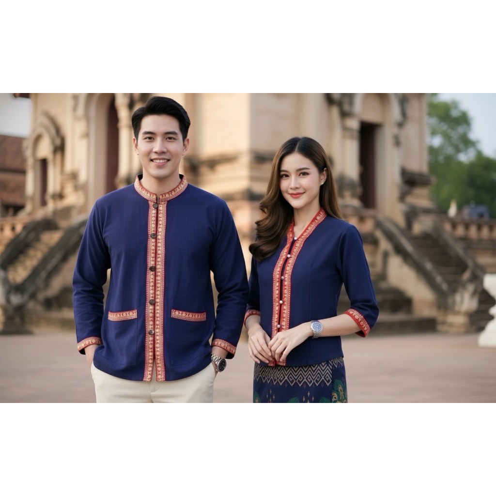 เสื้อพื้นเมืองภูไท สีกรม คู่ ชาย/หญิง