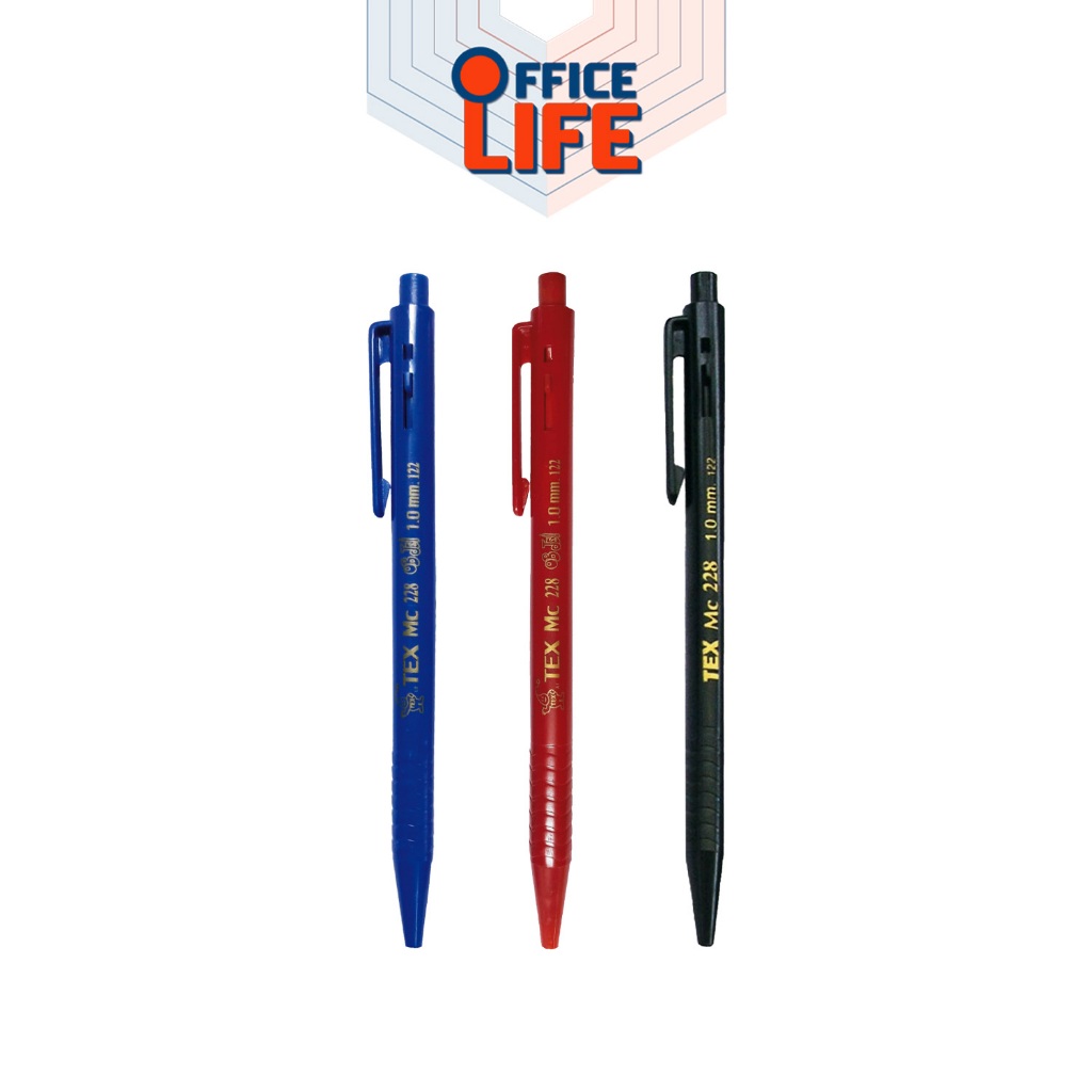 TEX (เท็กซ์) ปากกาลูกลื่น ปากกา รุ่น MC228 Obijel หมึกน้ำเงิน หมึกแดง หมึกดำ ( 1ด้าม )