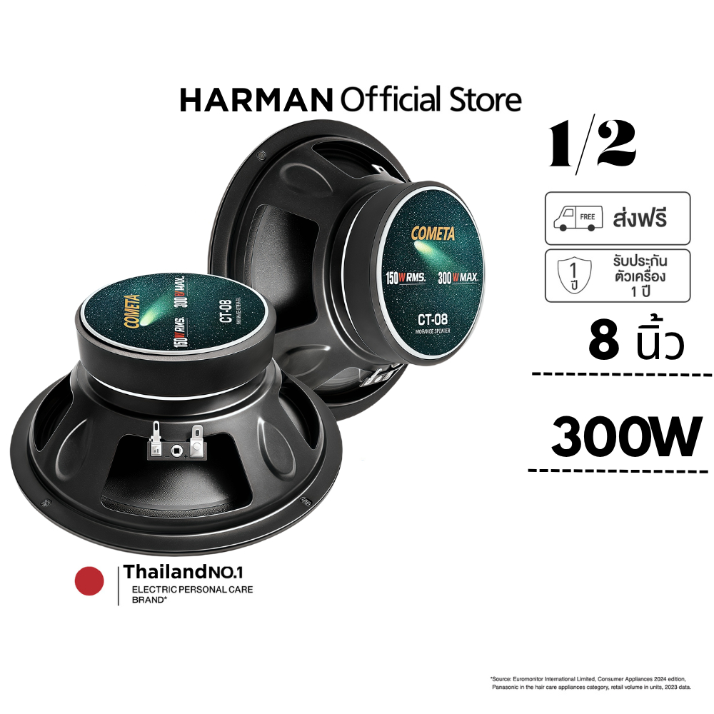 HARMAN speaker COMETA ลำโพง ลำโพงเสียงกลาง 8นิ้ว CT-08 แม่เหล็ก110x20มม วอยซ์35.5มม  4โอห์ม ลำโพงติดเครื่องรถยนต์