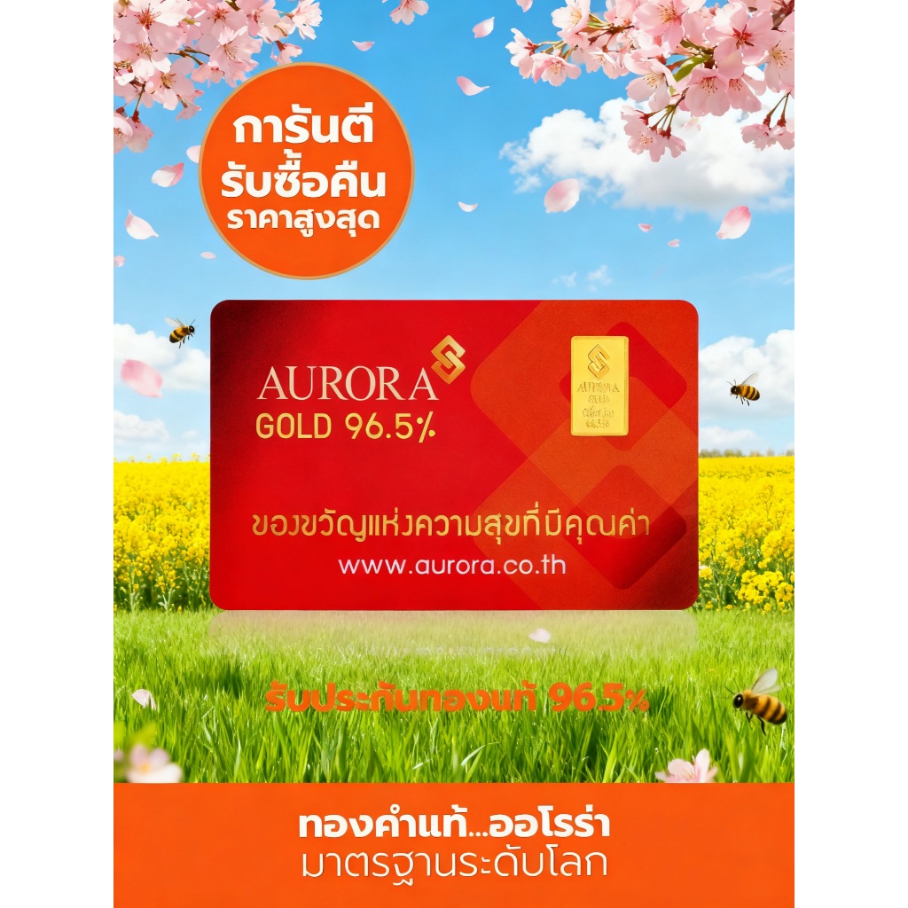 ทองแผ่น ครึ่งสลึง ทอง 96.5% *ของแท้*AURORA 1.9g