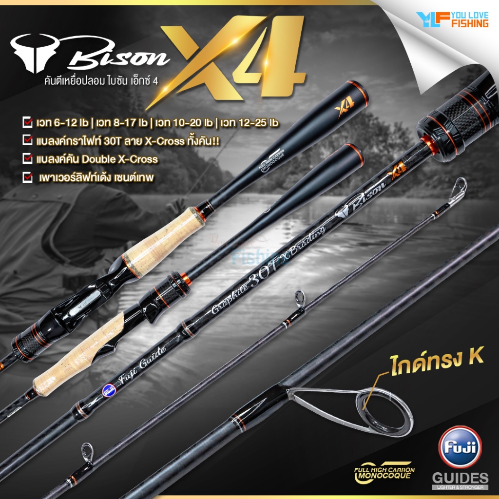 คันตีเหยื่อปลอม BISON X4 (ไบสัน เอ็กซ์ 4) ดีไซน์สวย แบลงค์ Graphite 30T Double X-Cross ทั้งคัน ลายชัด แบลงค์หนาสองชั้น