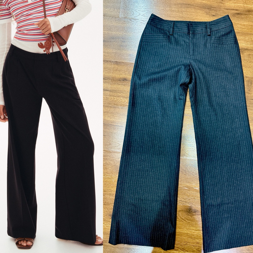 ส่งต่อกางเกงขายาวทรงเทเลอร์ขากว้างผ้าสีดำ ขากระบอกบานปลาย มีซับ แบรนด์ 22october เอว27-28 มือสอง