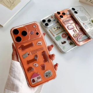 เคสใสกากเพชร+สติกเกอร์3Dนูน เคสใสนิ่ม สำหรับไอโฟน17 PRO max i17 17promax 16 pro max 15 pro max 14 pro max 11 12 13 17air