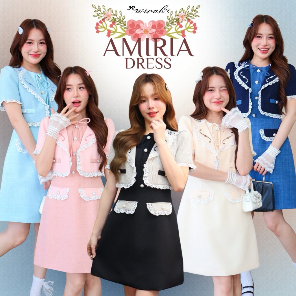 FW39 Amiria Dress ชุดเดรสสั้น ทรงเข้ารูป ผ้าทวิตทอลายวาฟเฟิล กั๊กด้านหน้าปกเทเลอร์แต่งลูกไม้ย้อมสี
