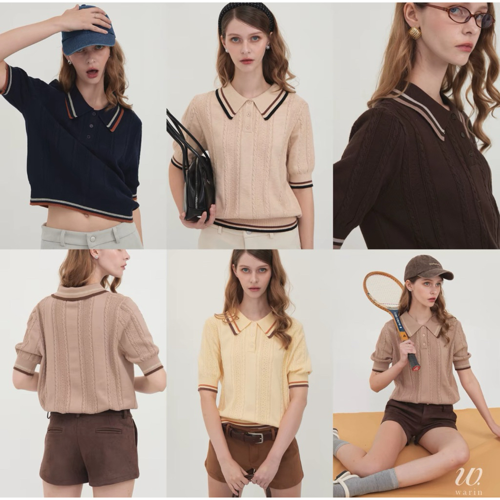 Warin Polo Short Sleeve Ellie - lia โปโลคอปกแขนสั้น ทอริ้วฉลุ