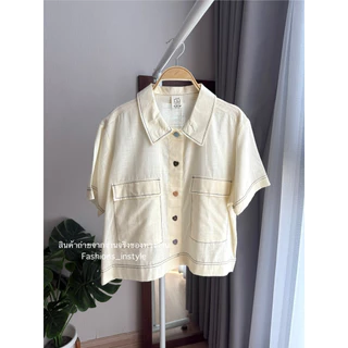 [อก 44] เสื้อเชิ้ตแขนสั้นผ้าฝ้ายเนื้อบางกระดุมหัวใจ (บาง ใส่สบาย) (GC5)