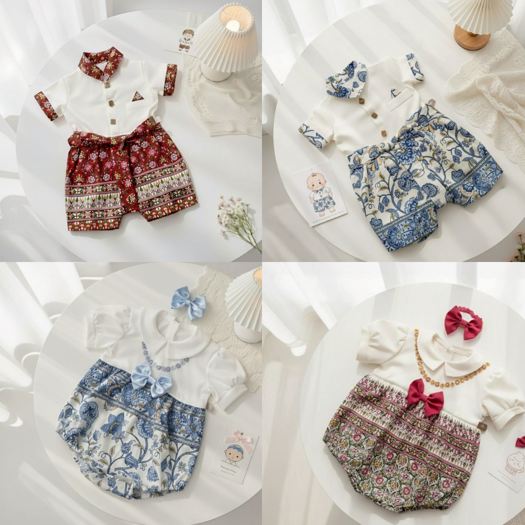 (สินค้าพร้อมส่ง) ชุดเด็กแรกเกิด บอดี้สูทชุดไทยเด็ก ลอยกระทง ทำบุญ ปีใหม่ สงกรานต์ สำหรับน้องแรกเกิด-12 เดือน