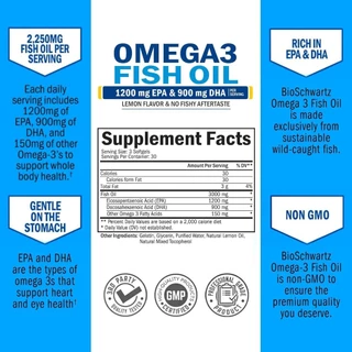 น้ำมันปลาบำรุงร่างกาย BioSchwartz Fish Oil Omega 3 - 3000 mg EPA & DHA , 90 softgels (Sku.2001)
