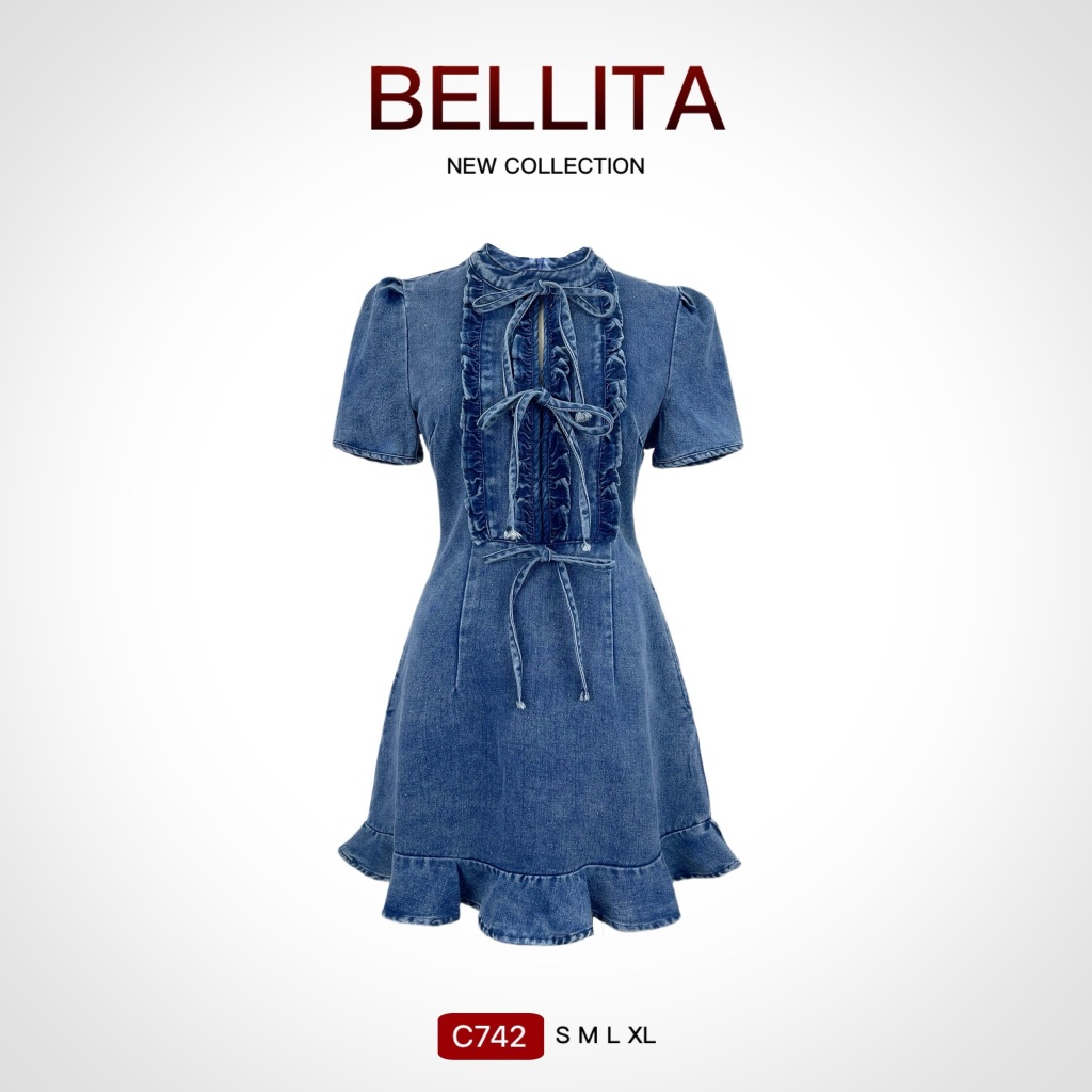 C742 BELLITA มินิเดรสยีนส์ ผู้หญิงน่ารัก พร้อมส่ง ชุดเที่ยวคาเฟ่ งานซิปหลัง
