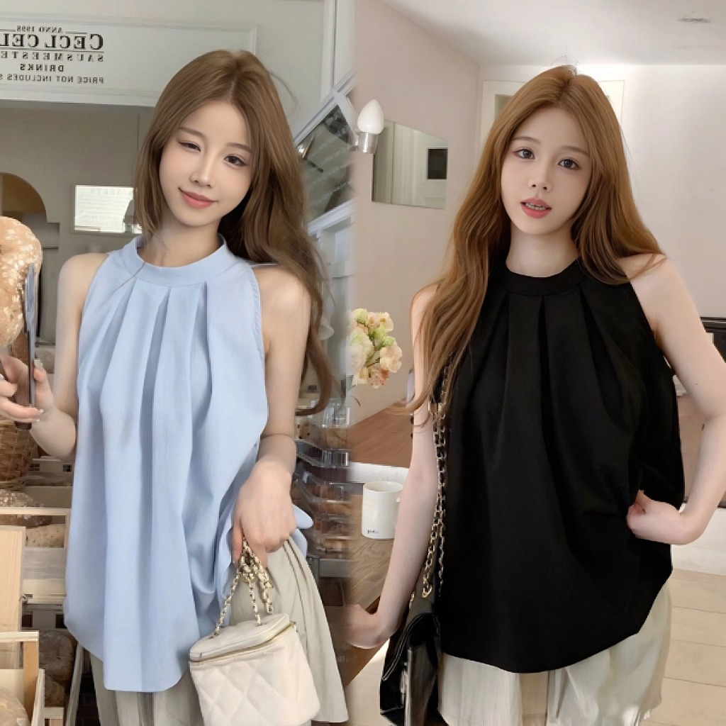 เสื้อยืดผู้หญิง เสื้อกล้ามแขนกุด สีฟ้า ทรงหลวม ใส่ไปเทียว สุดเก๋ #2379