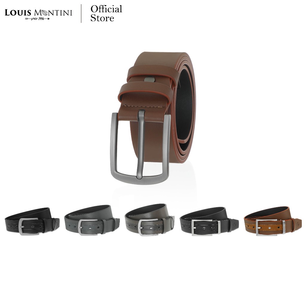 Louis Montini เข็มขัดผู้ชาย หัวเข็ม เข็มขัดสำหรับผู้ชาย เข็มขัดหนัง PU คุณภาพดี MPU09